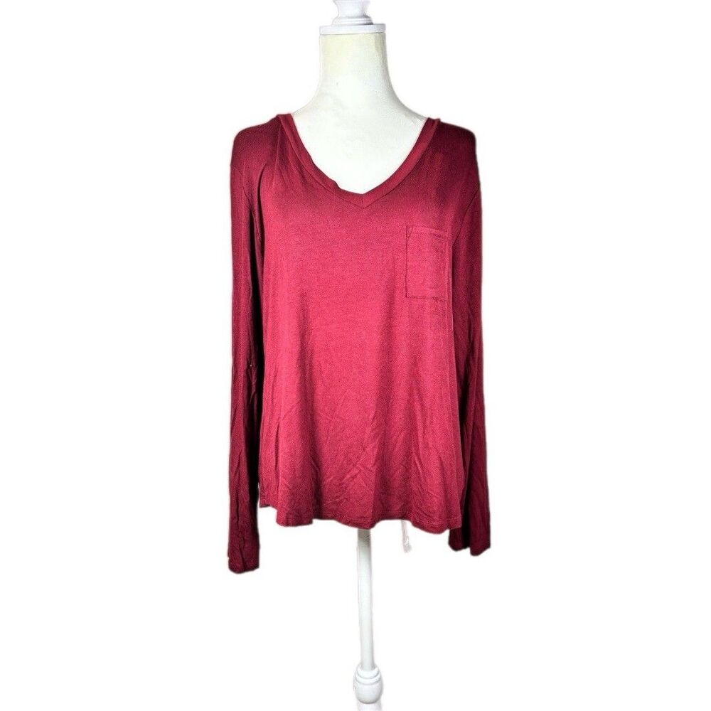 Alfani Essentials Long-Sleeve Pocket Pajama T-Shirt Garnet Stone NWT Size Medium